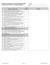 DEQ Form 205-010 Supplemental Checklist for Containment Buildings - Oklahoma, Page 2