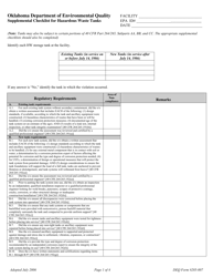 DEQ Form 205-007 Supplemental Checklist for Hazardous Waste Tanks - Oklahoma