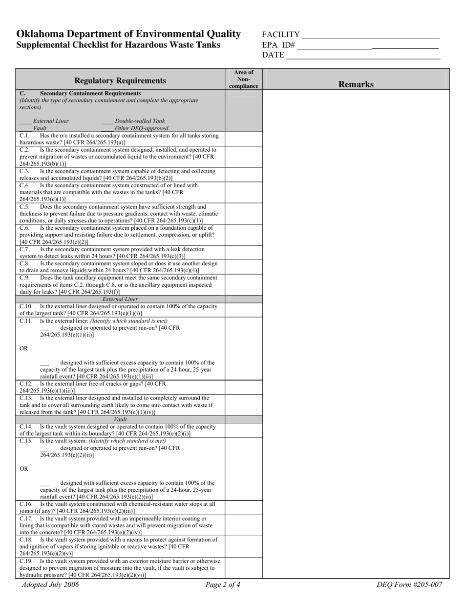 DEQ Form 205-007 - Fill Out, Sign Online and Download Printable PDF ...