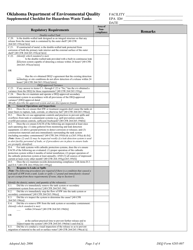 DEQ Form 205-007 Supplemental Checklist for Hazardous Waste Tanks - Oklahoma, Page 3