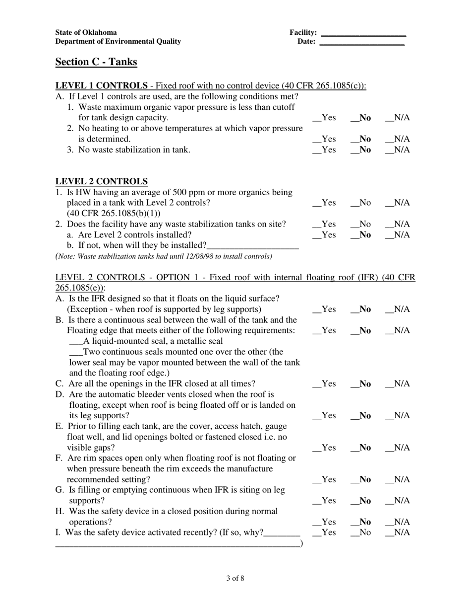 Oklahoma Air Emissions Checklist Subpart Cc Large Quantity Generators and Interim Status