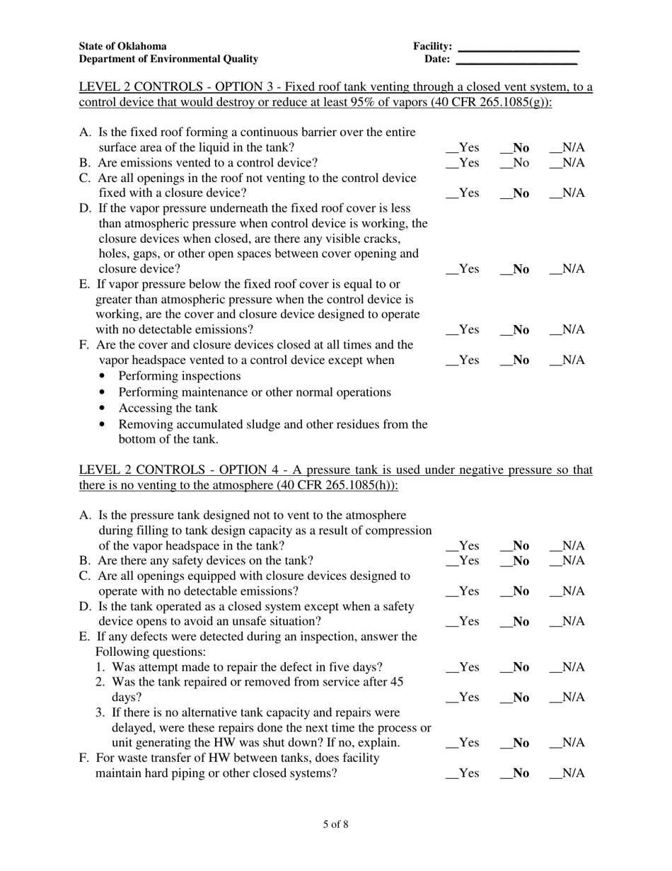 Oklahoma Air Emissions Checklist Subpart Cc Large Quantity