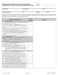 Document preview: DEQ Form 205-004 Conditionally Exempt Generator Inspection Report - Oklahoma