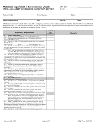 Document preview: DEQ Form 205-003 Small Quantity Generator Inspection Report - Oklahoma
