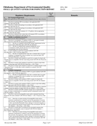 DEQ Form 205-003 Small Quantity Generator Inspection Report - Oklahoma, Page 2