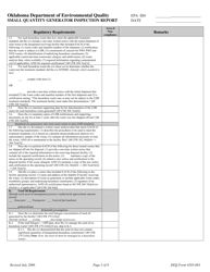 DEQ Form 205-003 Small Quantity Generator Inspection Report - Oklahoma, Page 5