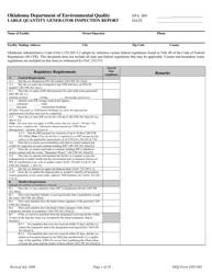 Document preview: DEQ Form 205-002 Large Quantity Generator Inspection Report - Oklahoma