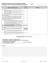 DEQ Form 205-002 Large Quantity Generator Inspection Report - Oklahoma, Page 9