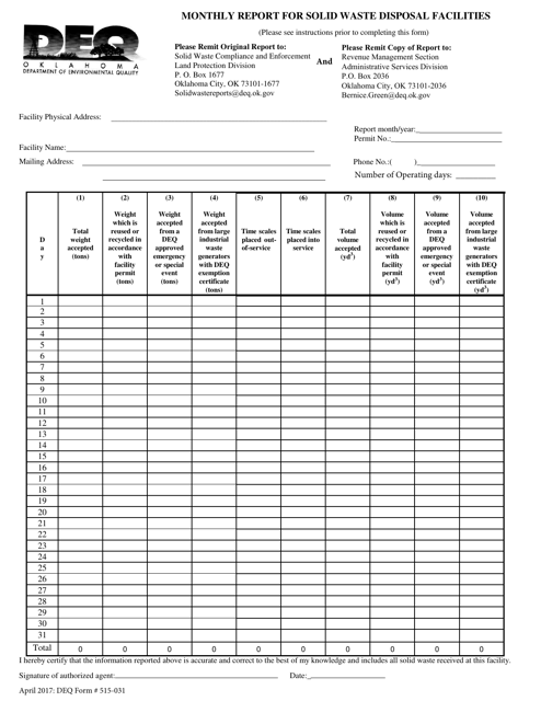DEQ Form 515-031  Printable Pdf