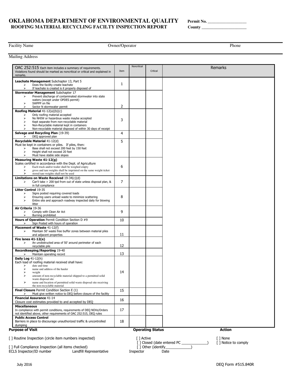 DEQ Form 515.840R - Fill Out, Sign Online and Download Printable PDF ...