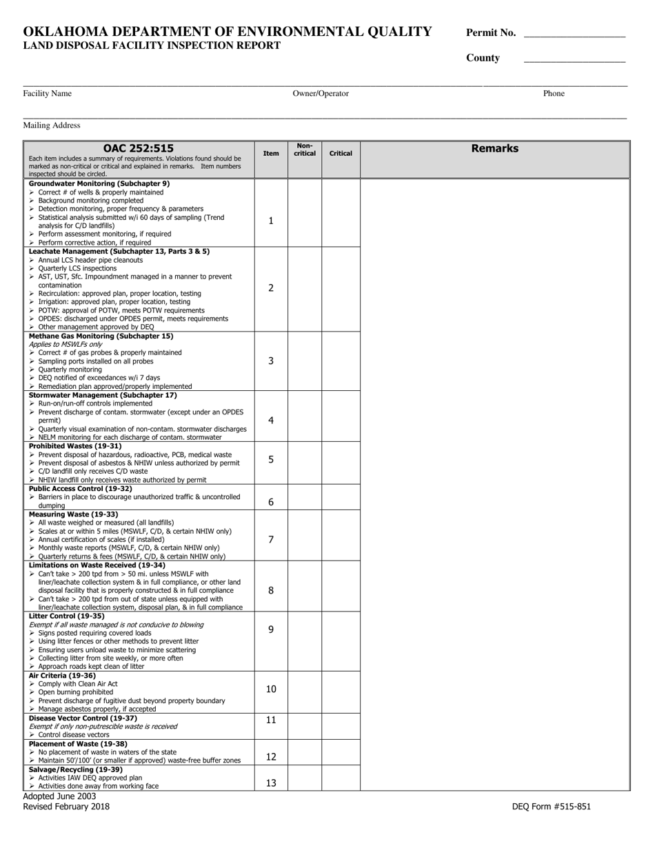DEQ Form 515 851 Fill Out Sign Online and Download Printable PDF DEQ Form 515 851 Fill Out Sign Online and Download Printable PDF