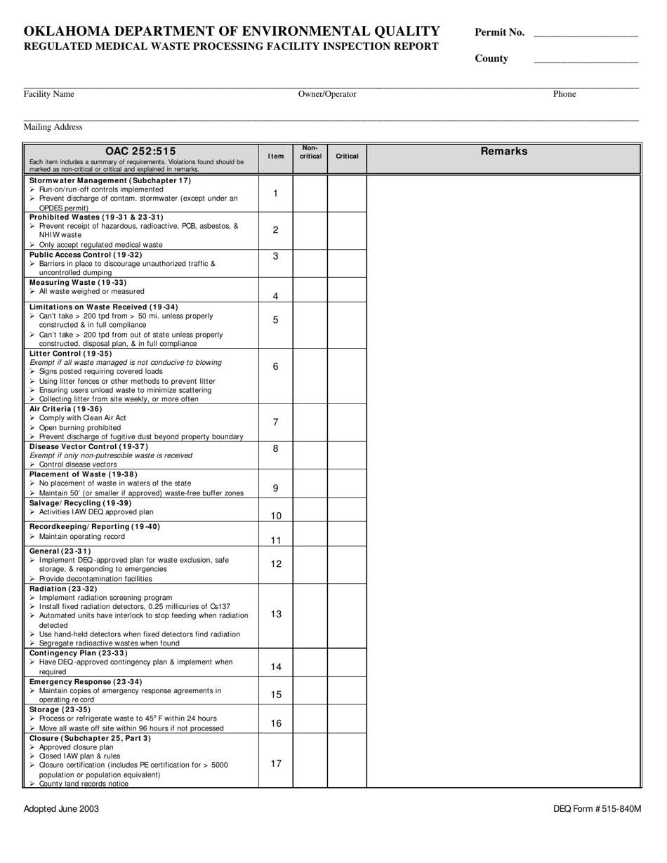 DEQ Form 515-840M - Fill Out, Sign Online and Download Printable PDF ...