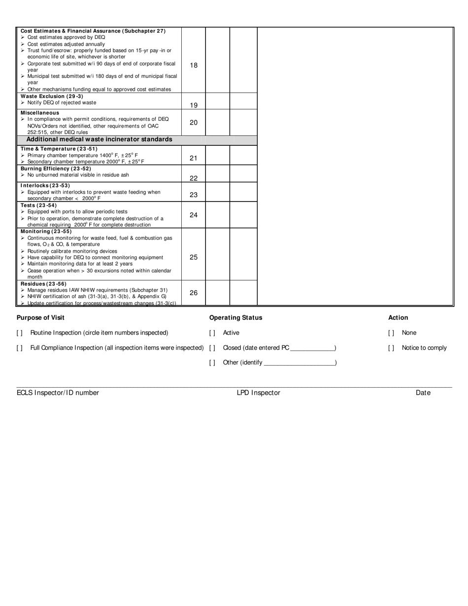 DEQ Form 515-840M Regulated Medical Waste Processing Facility Inspection Report - Oklahoma, Page 2