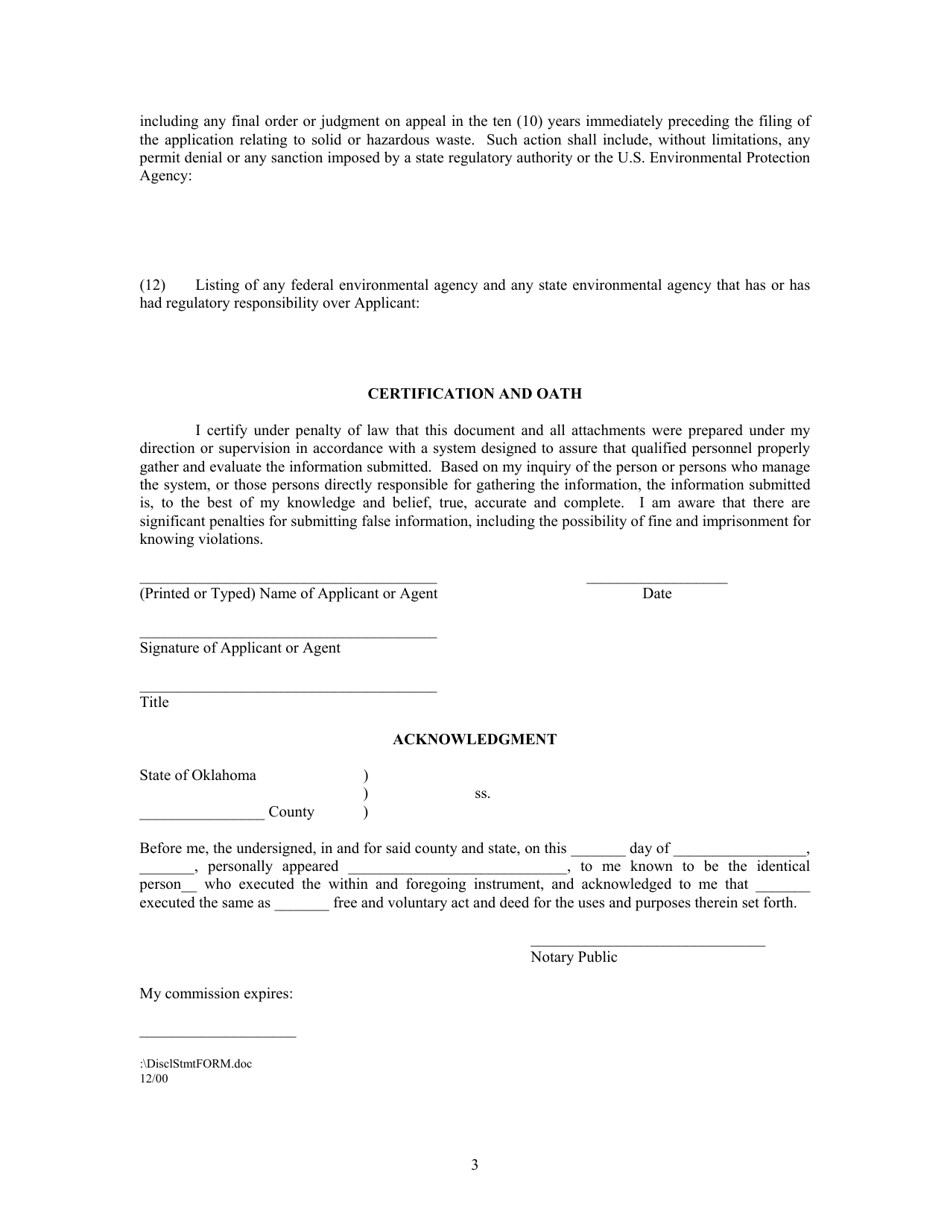 Oklahoma Disclosure Statement Form - Fill Out, Sign Online and Download ...