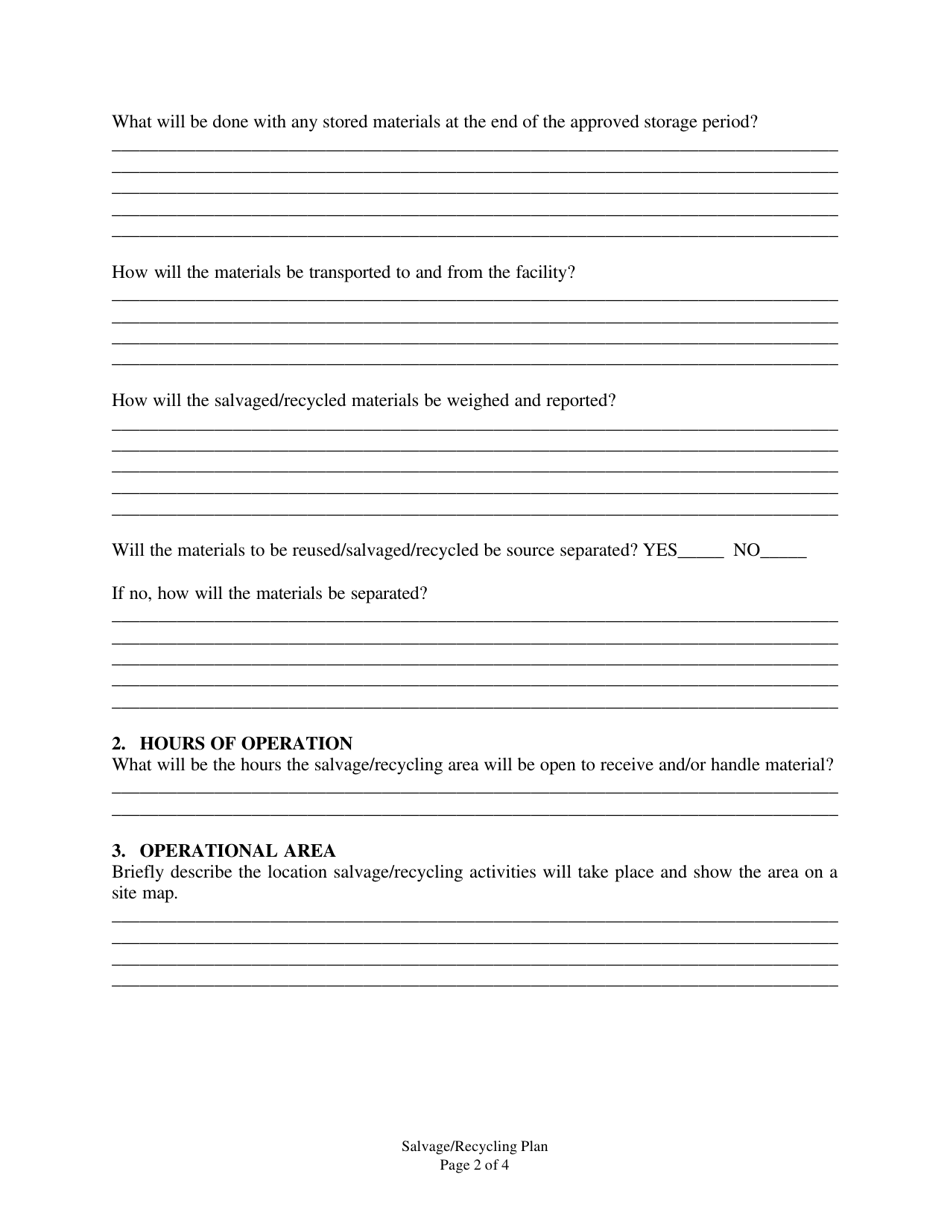 Operational Plan for Conducting Salvage / Recycling Activities at a Permitted Solid Waste Disposal Facility - Oklahoma, Page 2