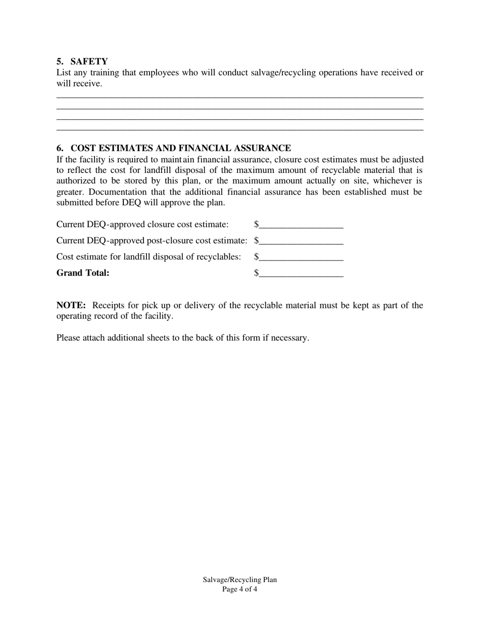 Operational Plan for Conducting Salvage / Recycling Activities at a Permitted Solid Waste Disposal Facility - Oklahoma, Page 4