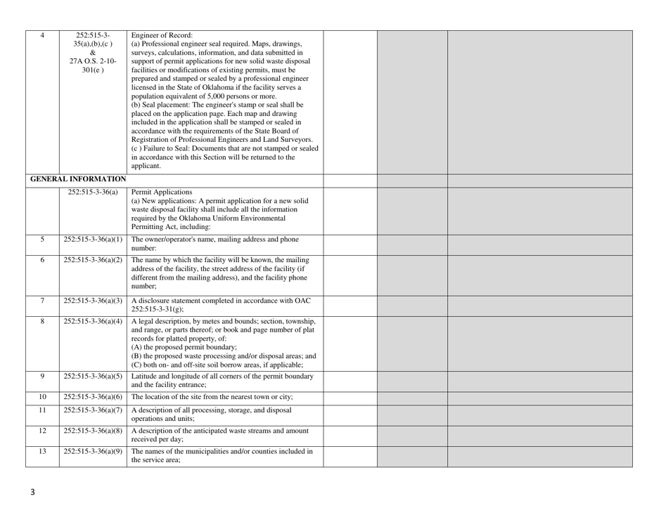 DEQ Form 515-101 Transfer Station  Processing Facilities Checklist - Oklahoma, Page 3