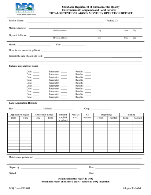 DEQ Form 619-001  Printable Pdf