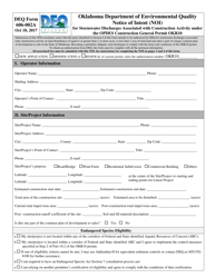 DEQ Form 606-002A Notice of Intent (Noi) for Stormwater Discharges Associated With Construction Activity Under the Opdes Construction General Permit Okr10 - Oklahoma