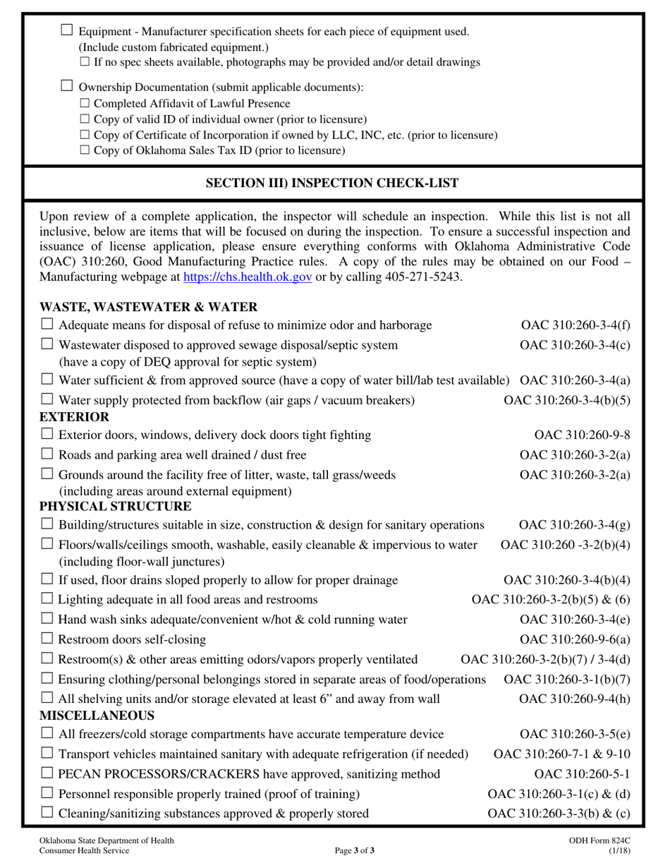 ODH Form 824C Plan Review Application for Manufacturing / Warehousing - Oklahoma, Page 3