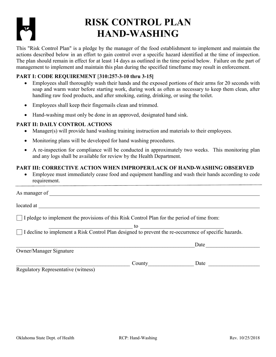 Risk Control Plan - Hand-Washing - Oklahoma, Page 1