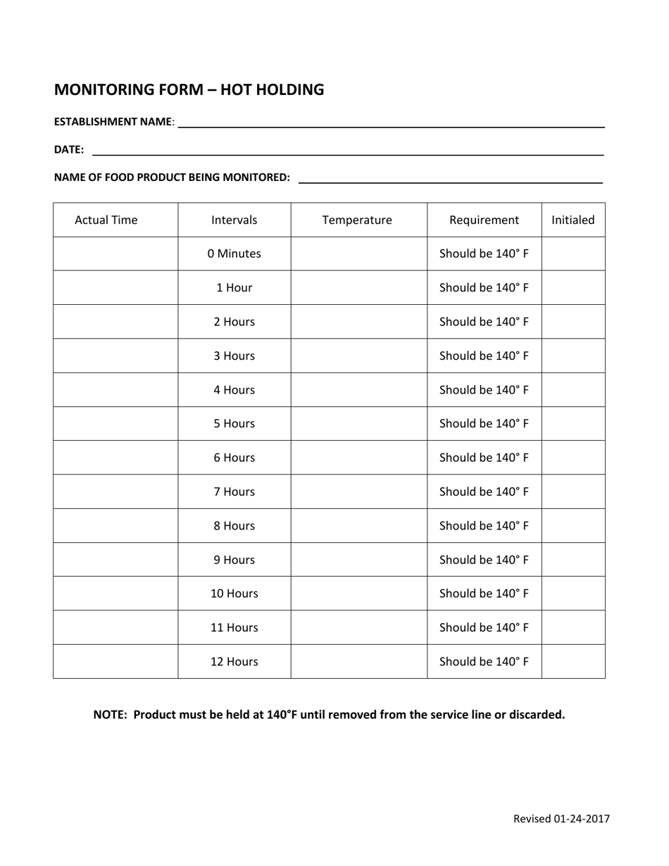 Oklahoma Monitoring Form Hot Holding Fill Out, Sign Online and