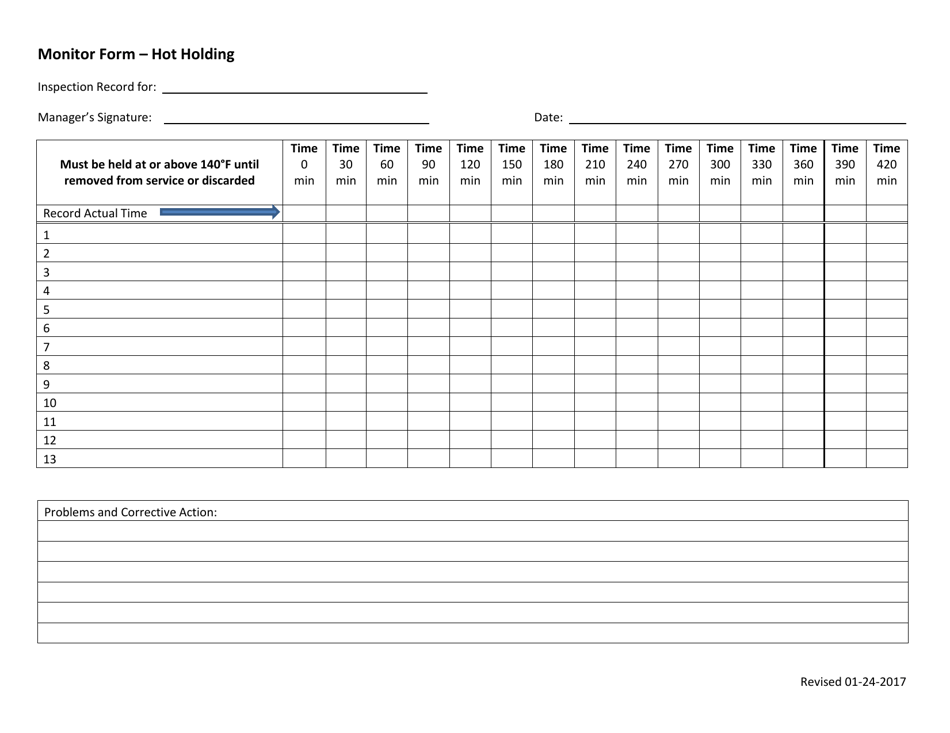 Monitor Form - Hot Holding - Oklahoma, Page 1