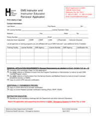 Document preview: EMS Instructor and Instructor Educator Renewal Application Form - Oklahoma