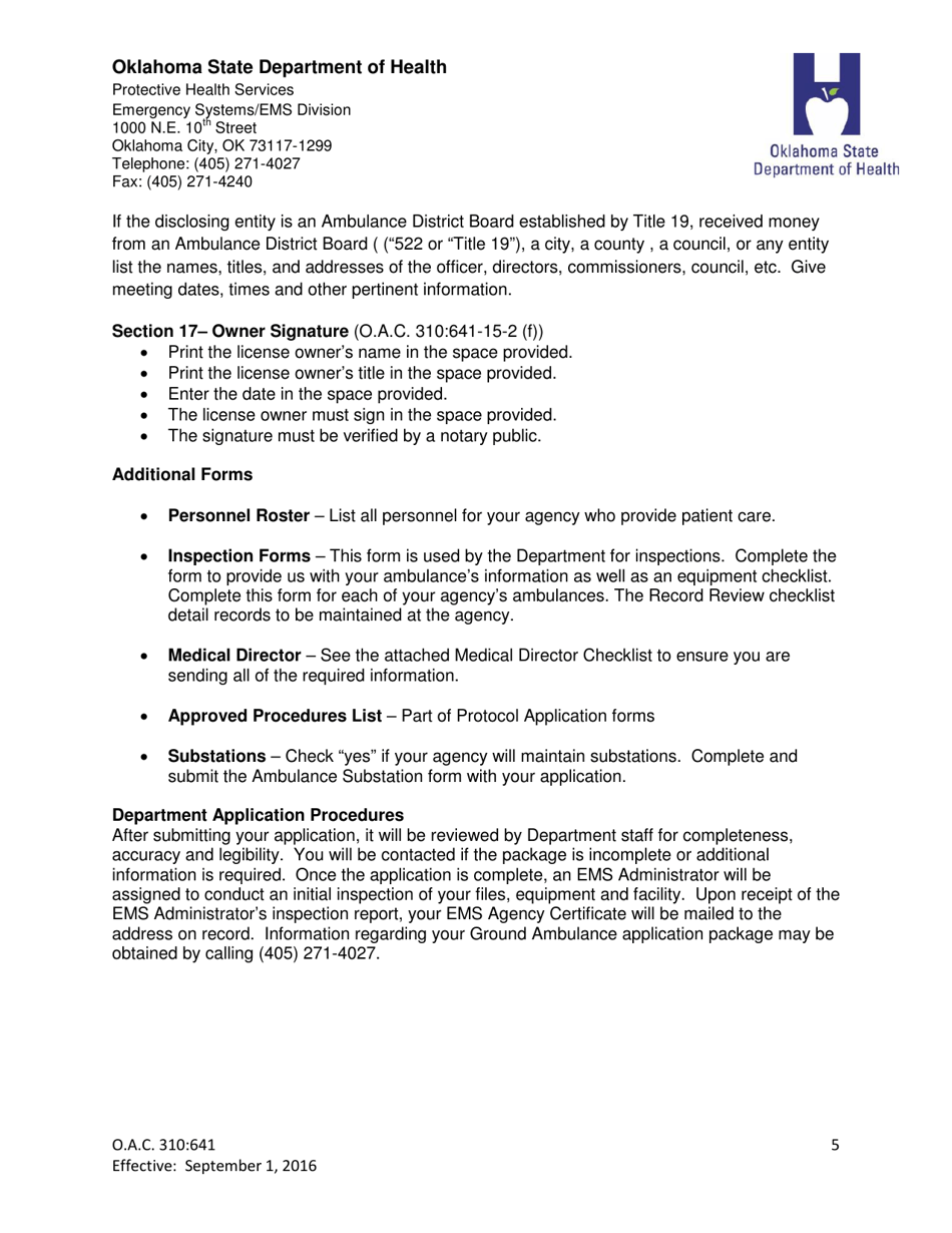 Instructions for the Completion of Oklahomas Pre-hospital Emergency Medical Response Agency Initial Application Forms - Oklahoma, Page 5