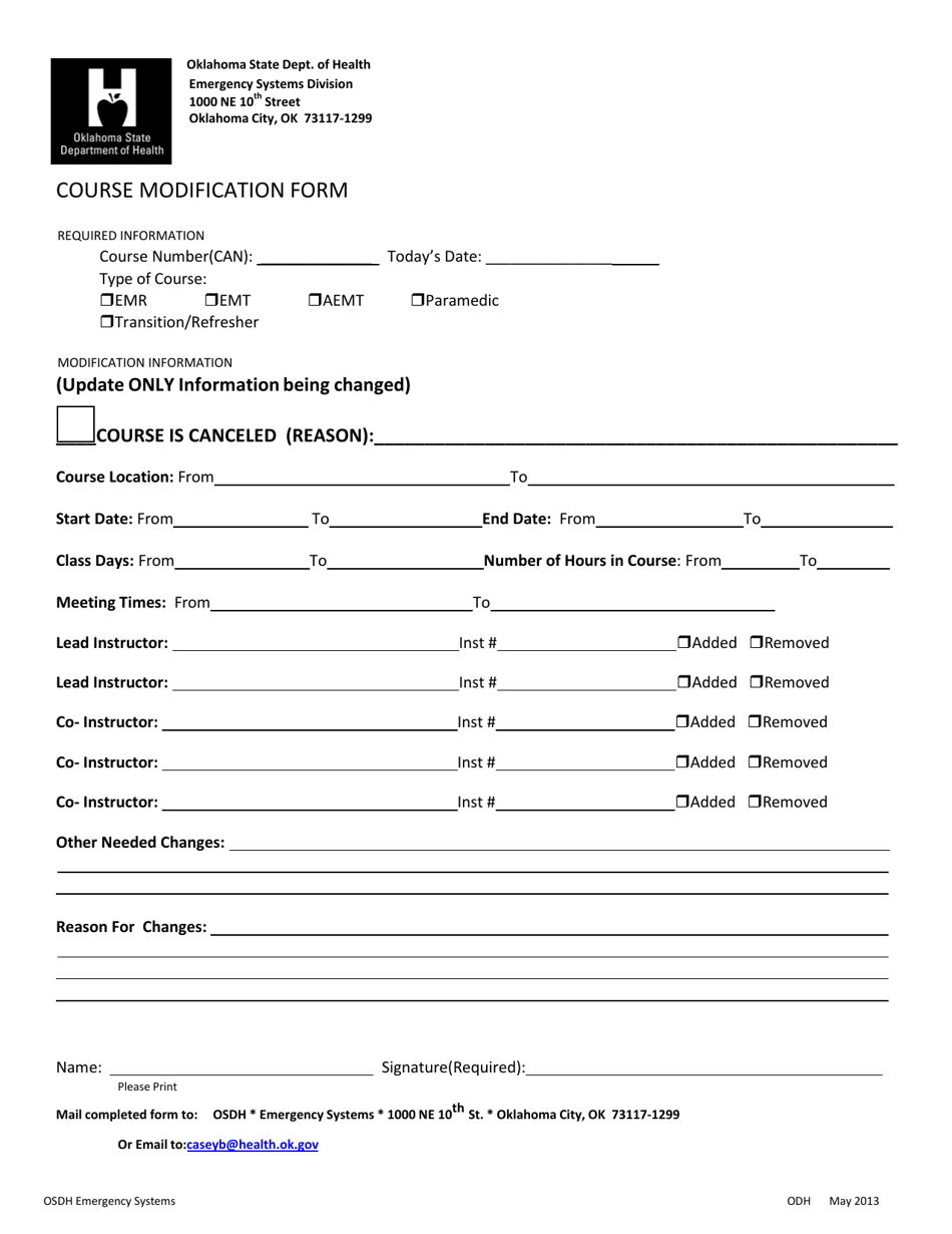 Course Modification Form - Oklahoma, Page 1