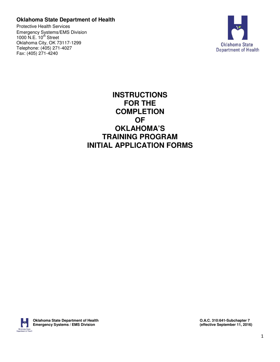 Instructions for the Completion of Oklahomas Training Program Initial Application Forms - Oklahoma, Page 1