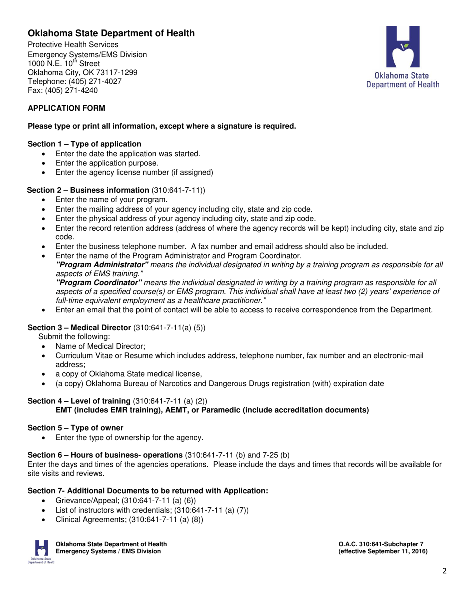 Instructions for the Completion of Oklahomas Training Program Initial Application Forms - Oklahoma, Page 2