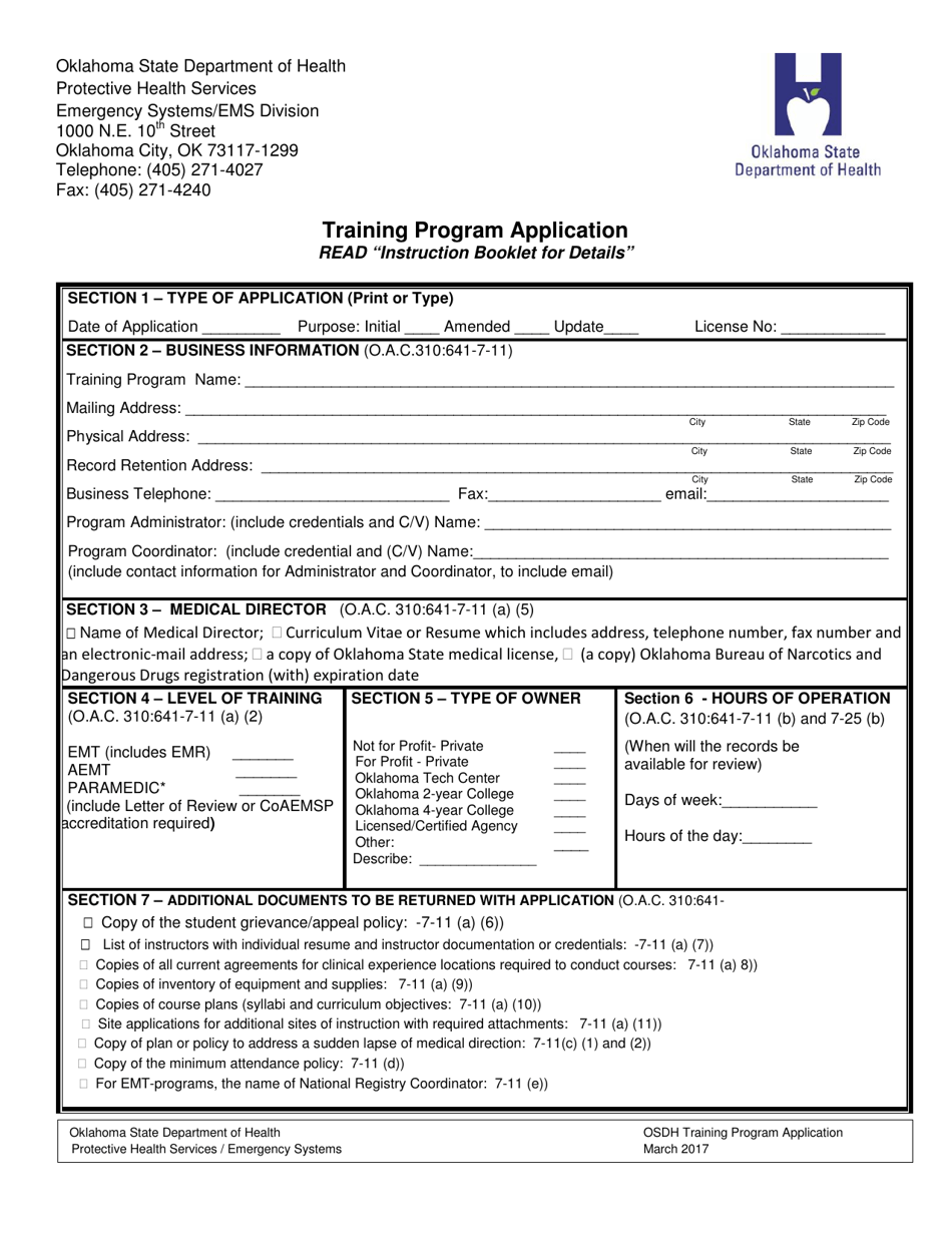 Instructions for the Completion of Oklahomas Training Program Initial Application Forms - Oklahoma, Page 5