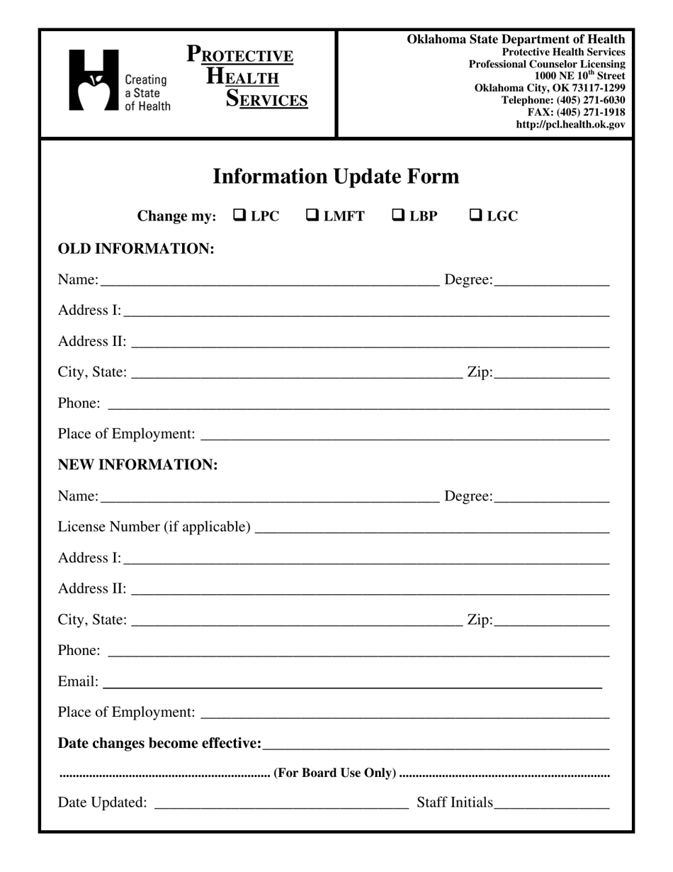 Information Update Form - Oklahoma, Page 1