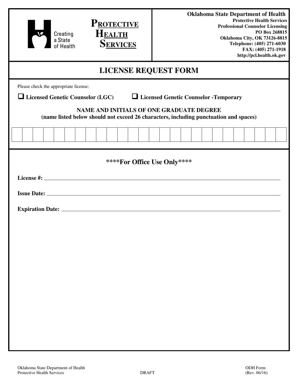 License Request Form - Oklahoma, Page 1