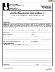 Document preview: ODH Form 833AL Assisted Living Informal Dispute Resolution Request Form - Oklahoma