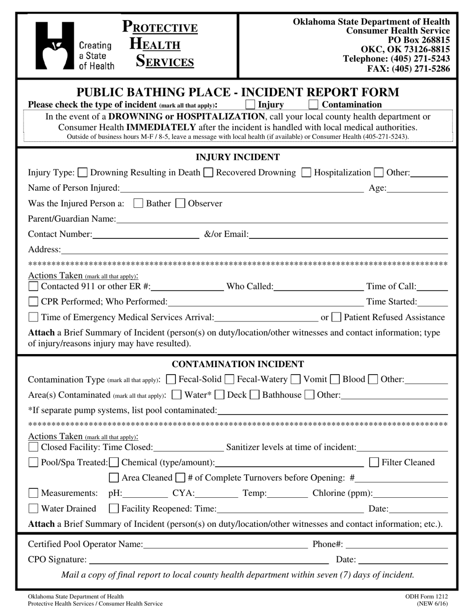 ODH Form 1212 Fill Out, Sign Online and Download Fillable PDF