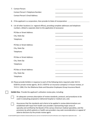 Utilization Review Certification and/or Registration Application Form - Oklahoma, Page 2
