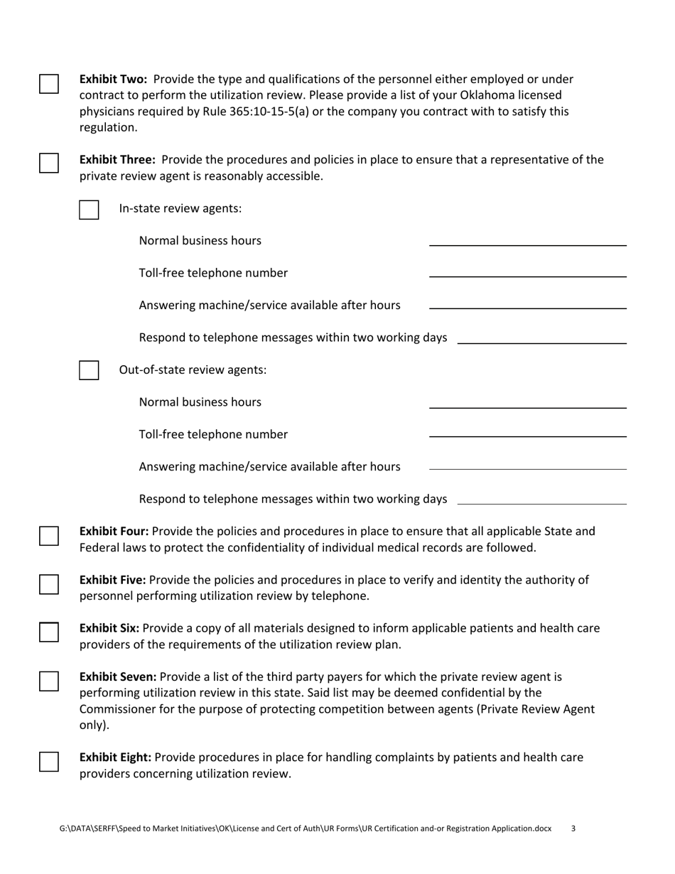 Utilization Review Certification and / or Registration Application Form - Oklahoma, Page 3