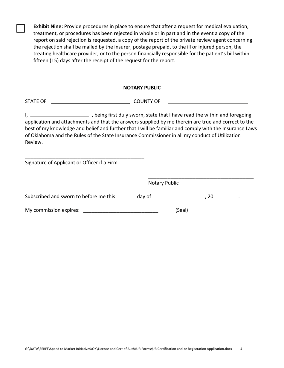 Utilization Review Certification and / or Registration Application Form - Oklahoma, Page 4