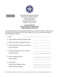 Utilization Review Certification and/or Registration Annual Renewal Application Form - Oklahoma