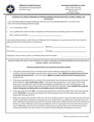 Document preview: Affidavit of Lawful Presence - Oklahoma