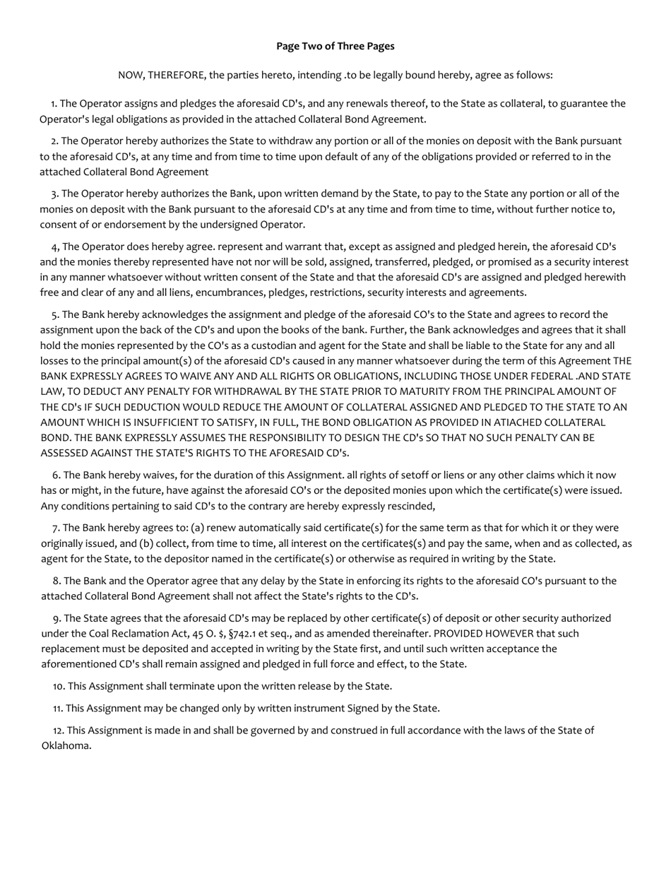 Assignment of Certificate of Deposit - Coal - Oklahoma, Page 2