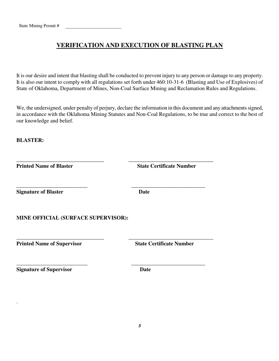 Blasting Plan for Non-coal Mining Blasting - Oklahoma, Page 5