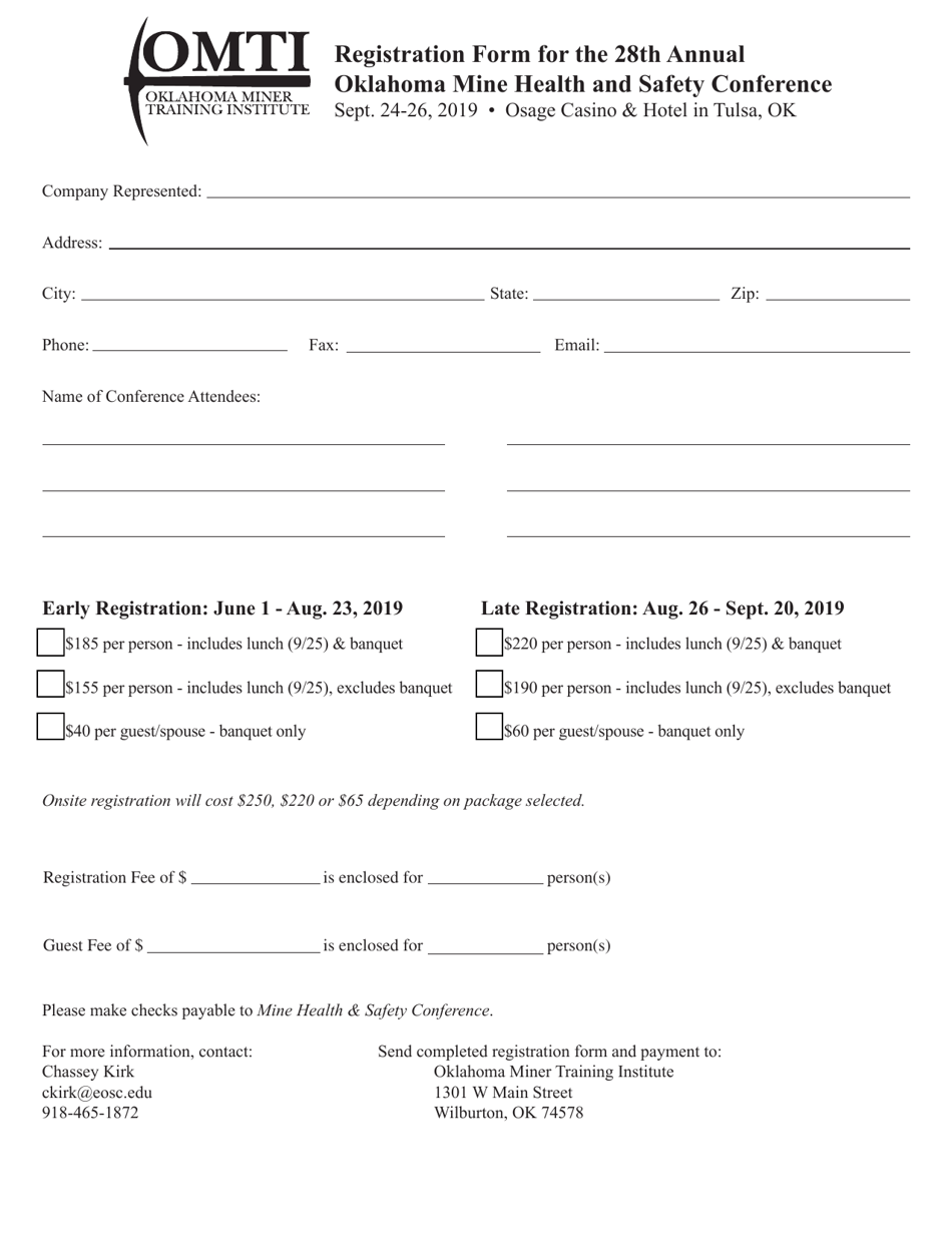 Registration Form for the 28th Annual Oklahoma Mine Health and Safety Conference - Oklahoma, Page 1