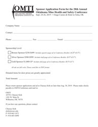 &quot;Sponsor Application Form for the 28th Annual Oklahoma Mine Health and Safety Conference&quot; - Oklahoma, 2019