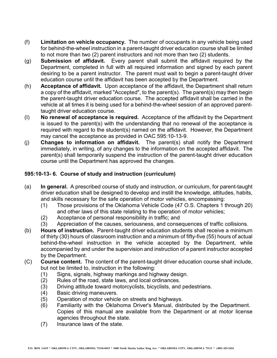 Parent Taught Drivers Education Affidavit - Oklahoma, Page 4