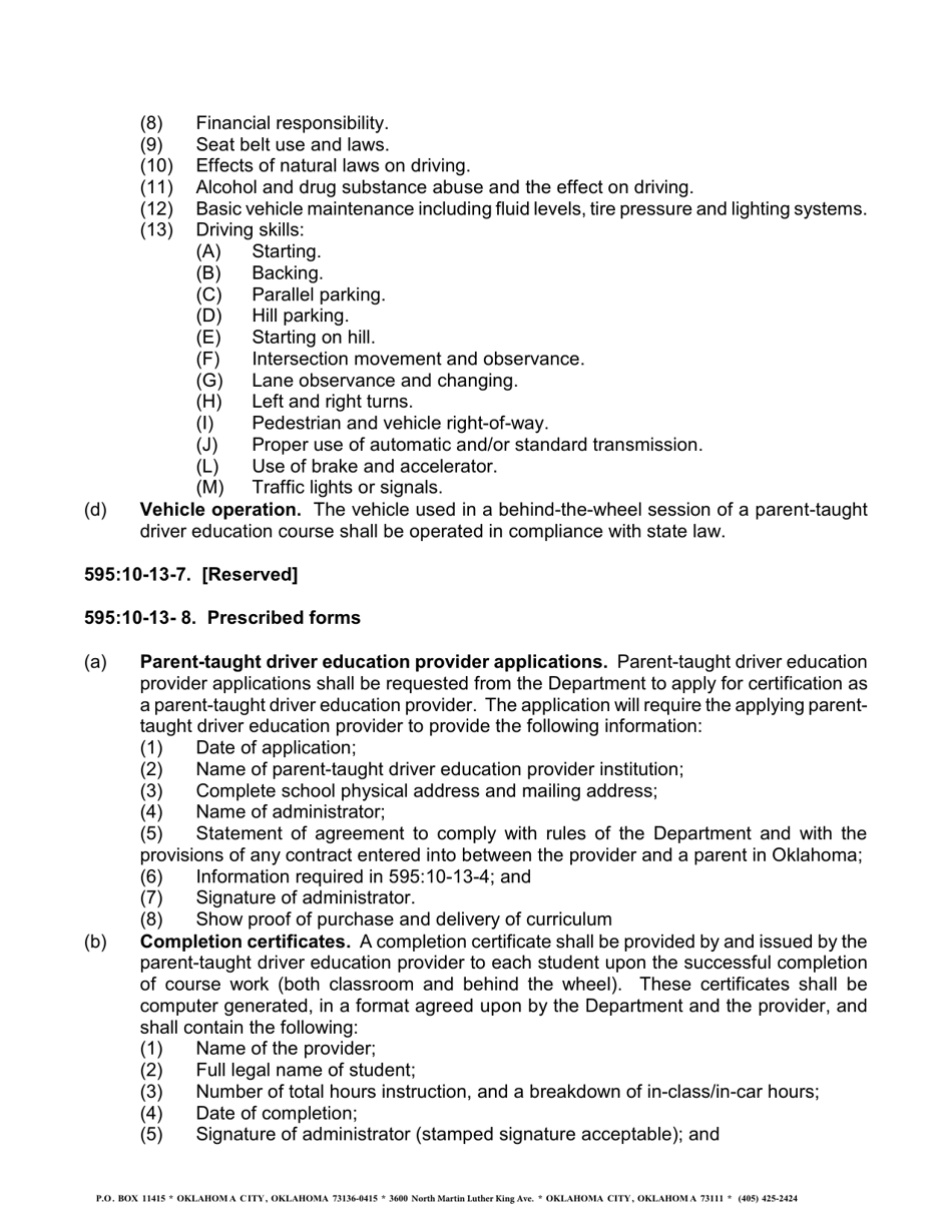 Parent Taught Drivers Education Affidavit - Oklahoma, Page 5