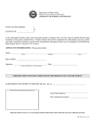 Document preview: Form DPS300DLS 0243 Affidavit of School Attendance - Oklahoma