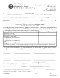 Document preview: Form DPS180WA Certificate of Insurance (WA) - Oklahoma